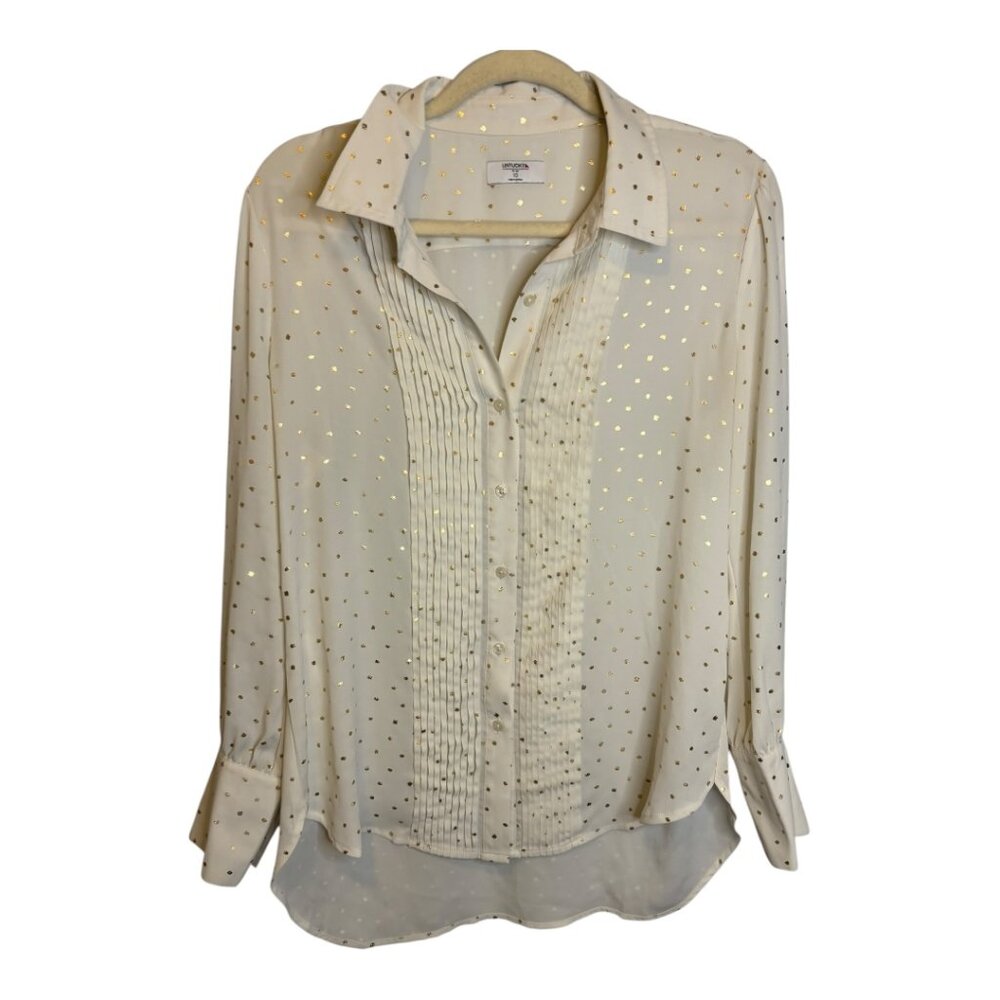 UnTuckit Blouse Women's Size 10 lightweight Sheer Button down white gold‎
